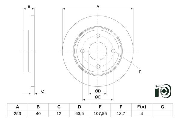 Bromsskiva Solid, Bakaxel Bosch 0 986 479 F63 BOSCH