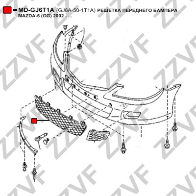 Ventilationsgaller, stötfångare, Mitt Zzvf MD-GJ6T1A ZZVF