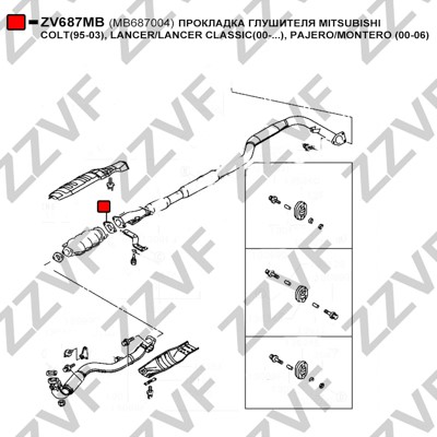 Packning, avgasrör, Fram, Bak, Insugssidan, Avgas-/utsläppssidan  ZZVF