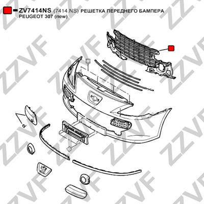 Ventilationsgaller, stötfångare, Mitt Zzvf ZV7414NS ZZVF