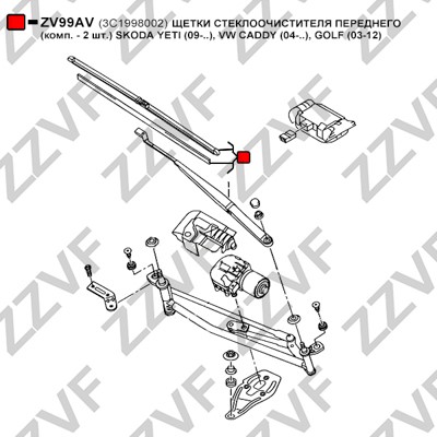 Torkarblad, Fram, Förarsida, Passagerarsida Zzvf ZV99AV ZZVF