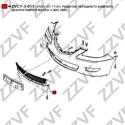 Ventilationsgaller, stötfångare, Fram, Mitt Zzvf ZVCY-3-011 ZZVF