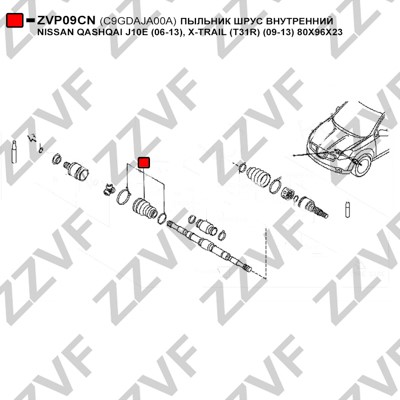 Dammskydd, drivaxel, på växellådssidan Zzvf ZVP09CN ZZVF