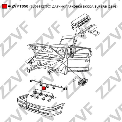 Sensor, parkeringshjälp, Fram, Inre Zzvf ZVPT050 ZZVF Sensor, parkeringshjälp, Fram, Inre Zzvf ZVPT050 ZZVF
