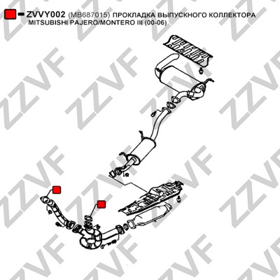 Packning, avgasrör, Fram, Avgas-/utsläppssidan, Mitt Zzvf ZVVY002 ZZVF