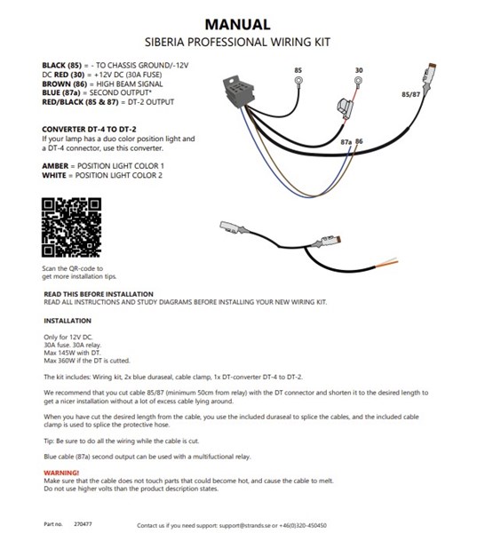 Ledningssats till 1 Extraljus DT-2/DT-4 Strands Lighting Division