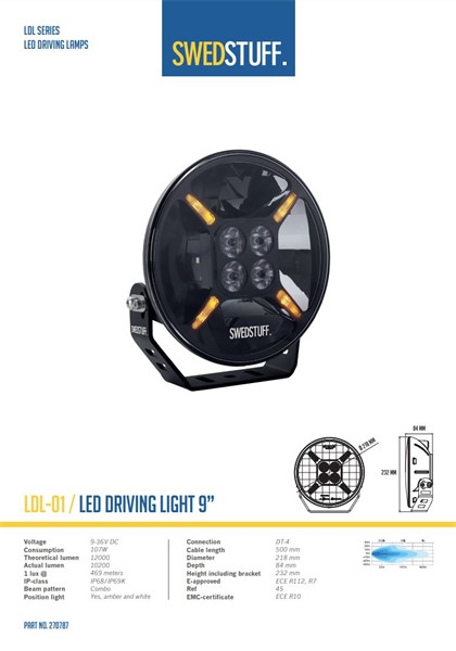 Extraljus 9″ Led Ldl-01, Universal Swedstuff 270787 SWEDSTUFF
