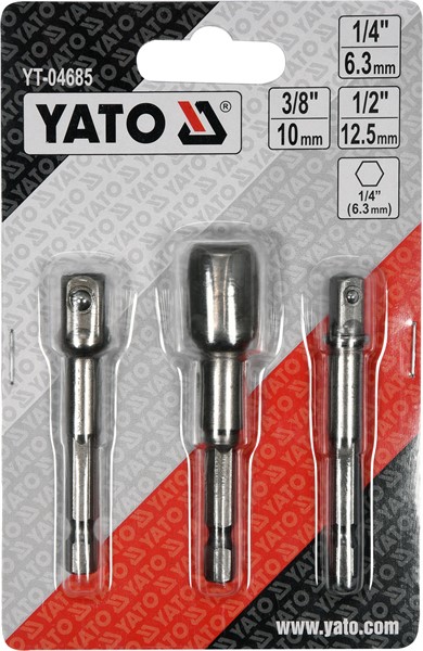 Hylsadaptersats 3 st, 1/4", 3/8", 1/2", Universal