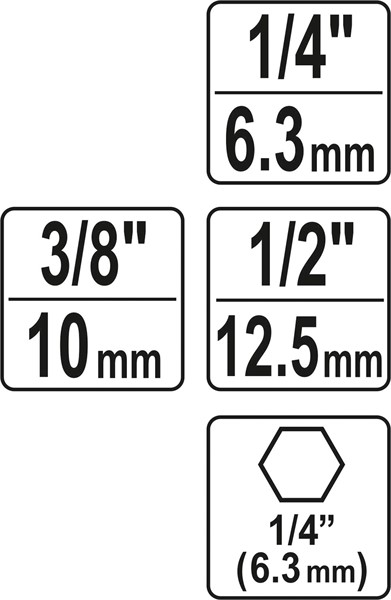 Hylsadaptersats 3 st, 1/4", 3/8", 1/2", Universal