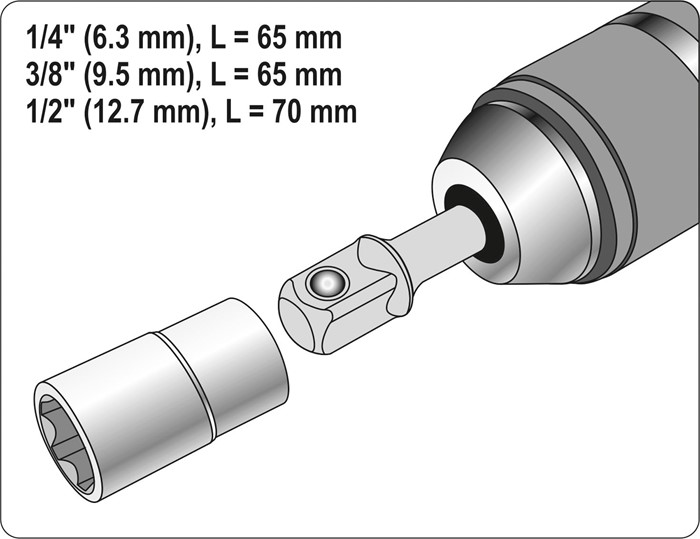 Hylsadaptersats 3 st, 1/4", 3/8", 1/2", Universal