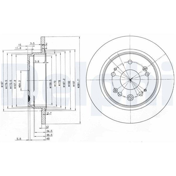 Bromsskiva Solid, Bakaxel Delphi BG3797 DELPHI