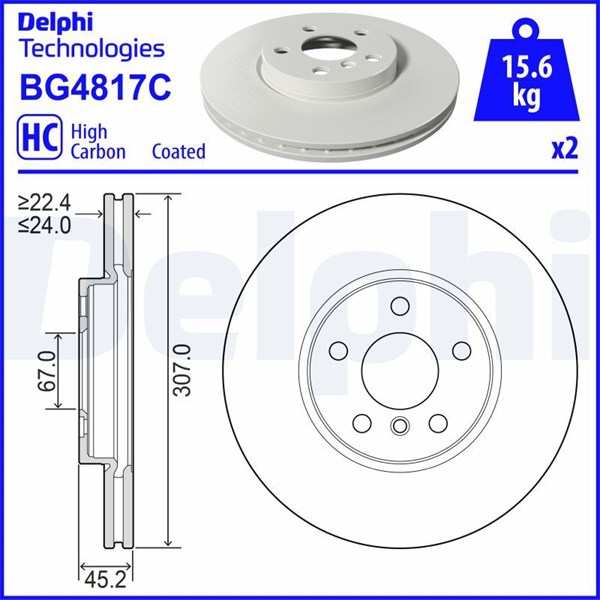 Bromsskiva Ventilerad, Framaxel Delphi BG4817C DELPHI