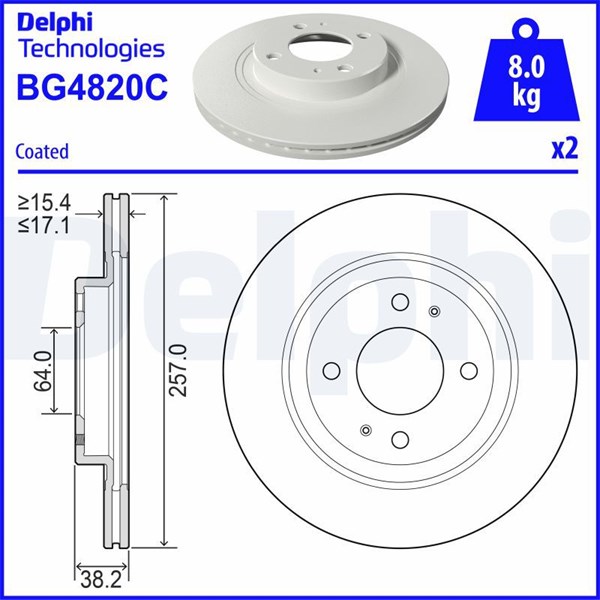 Bromsskiva Ventilerad, Framaxel Delphi BG4820C DELPHI