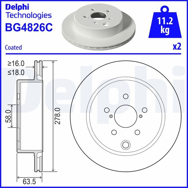 Bromsskiva Ventilerad, Bakaxel Delphi BG4826C DELPHI