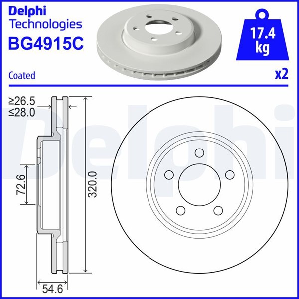 Bromsskiva Ventilerad, Framaxel Delphi BG4915C DELPHI Bromsskiva Ventilerad, Framaxel Delphi BG4915C DELPHI