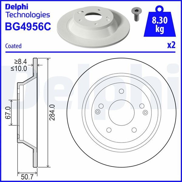 Bromsskiva Solid, Bakaxel Delphi BG4956C DELPHI