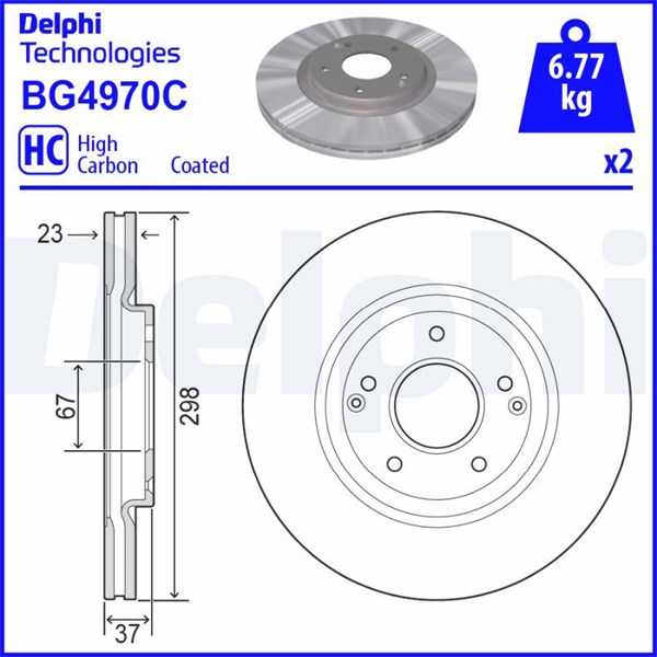 Bromsskiva Ventilerad, Framaxel Delphi BG4970C DELPHI