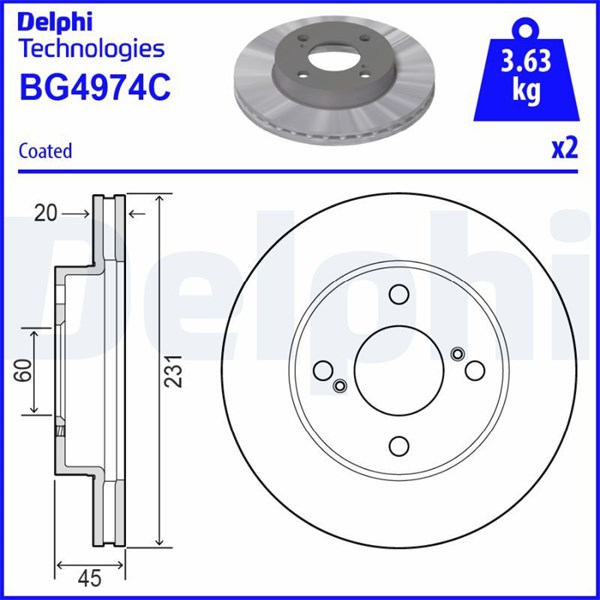 Bromsskiva Ventilerad, Framaxel Delphi BG4974C DELPHI Bromsskiva Ventilerad, Framaxel Delphi BG4974C DELPHI