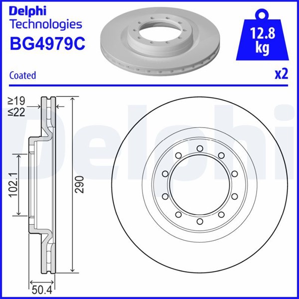 Bromsskiva Ventilerad, Framaxel Delphi BG4979C DELPHI