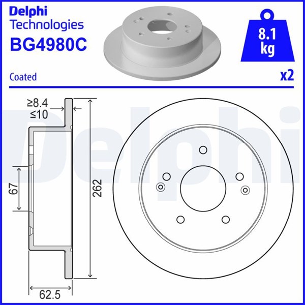 Bromsskiva Solid, Bakaxel Delphi BG4980C DELPHI