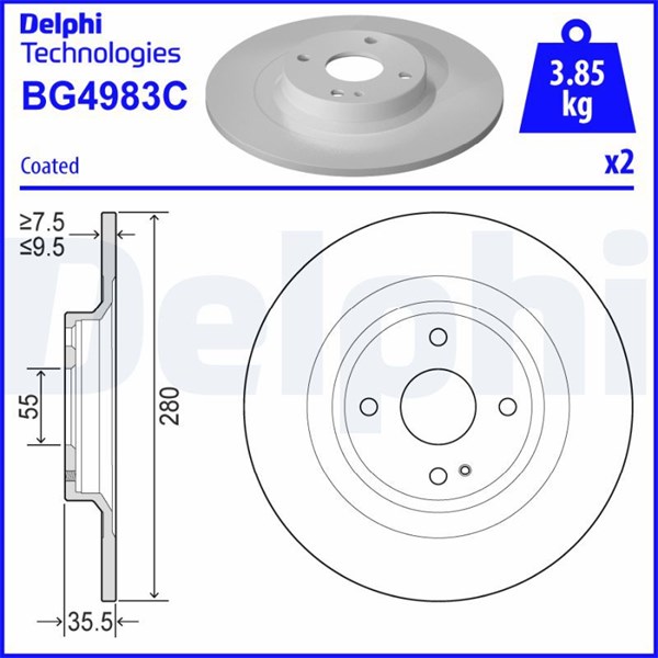 Bromsskiva Solid, Bakaxel Delphi BG4983C DELPHI