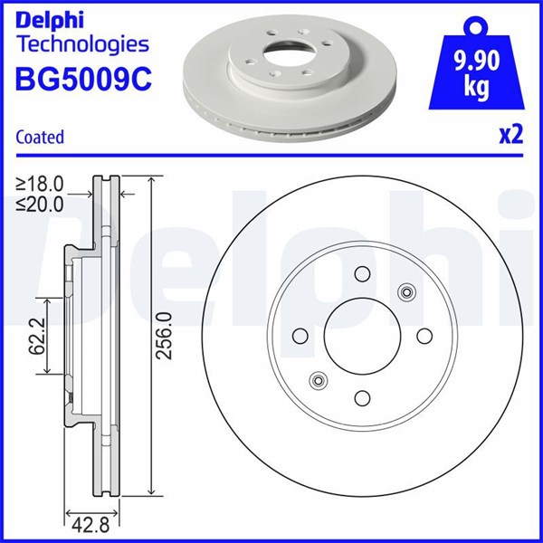 Bromsskiva Ventilerad, Framaxel Delphi BG5009C DELPHI Bromsskiva Ventilerad, Framaxel Delphi BG5009C DELPHI
