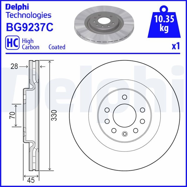 Bromsskiva Ventilerad, Framaxel Delphi BG9237C DELPHI