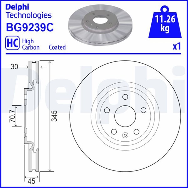 Bromsskiva Ventilerad, Framaxel Delphi BG9239C DELPHI