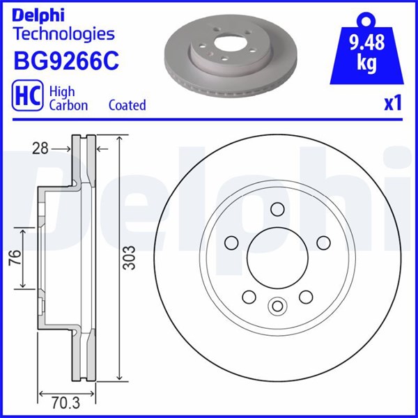 Bromsskiva Ventilerad, Framaxel Delphi BG9266C DELPHI