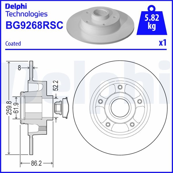 Bromsskiva Solid, Bakaxel Delphi BG9268RSC DELPHI