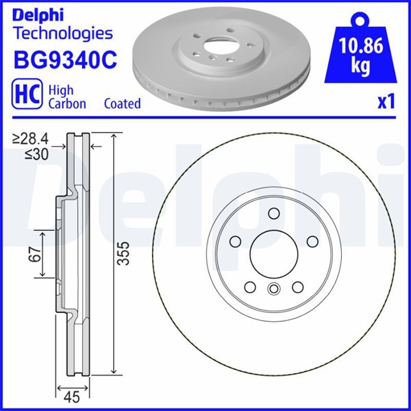 Bromsskiva Ventilerad, Framaxel Delphi BG9340C DELPHI