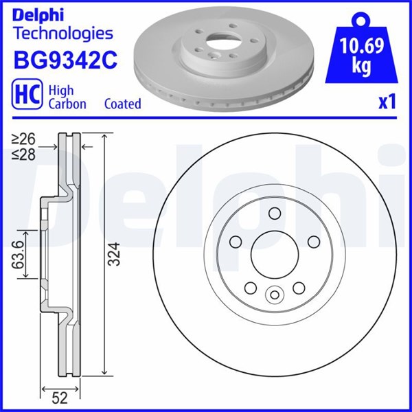 Bromsskiva Ventilerad, Framaxel Delphi BG9342C DELPHI