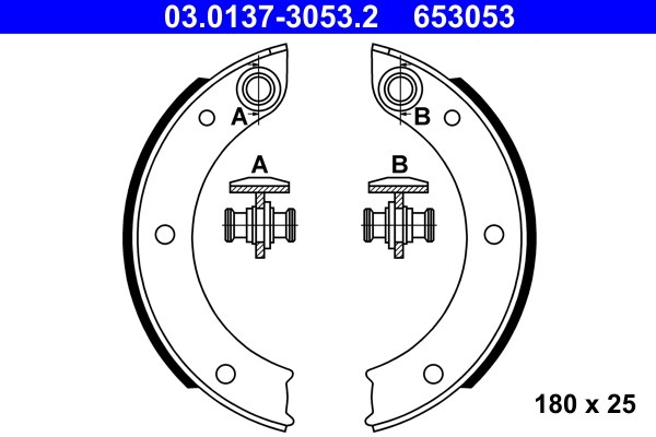 Bromsbackar, sats, parkeringsbroms, Bakaxel Ate 03.0137-3053.2 ATE