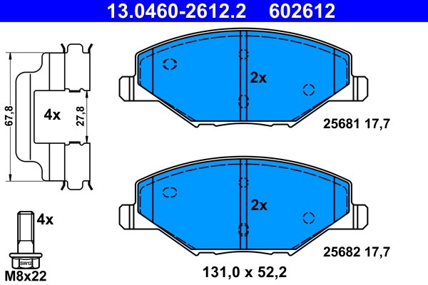 Bromsbeläggsats, Framaxel Ate 13.0460-2612.2 ATE