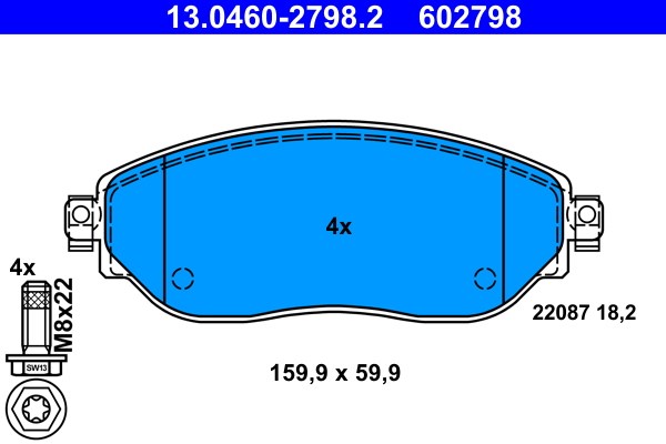 Bromsbeläggsats, Framaxel Ate 13.0460-2798.2 ATE
