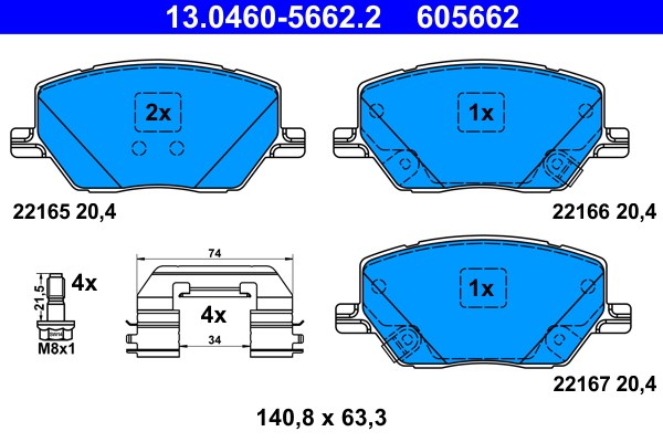 Bromsbeläggsats, Framaxel, Bakaxel Ate 13.0460-5662.2 ATE