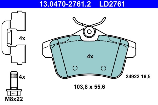 Bromsbeläggsats, Bakaxel Ate Ate ceramic 13.0470-2761.2 ATE