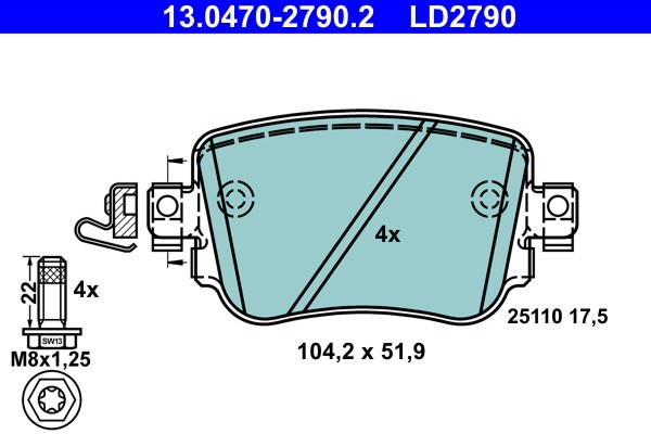 Bromsbeläggsats, Bakaxel Ate Ate ceramic 13.0470-2790.2 ATE