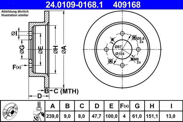 Bromsskiva Solid, Bakaxel Ate 24.0109-0168.1 ATE