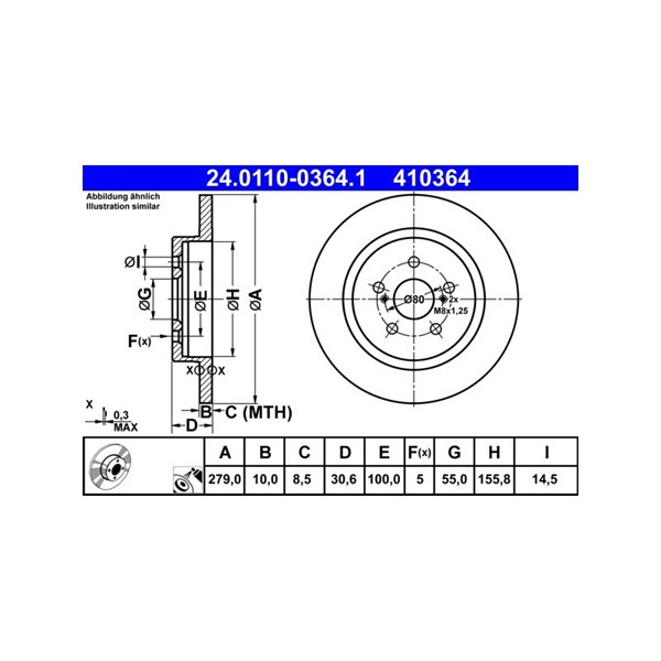 Bromsskiva Solid, Bakaxel Ate 24.0110-0364.1 ATE Bromsskiva Solid, Bakaxel Ate 24.0110-0364.1 ATE