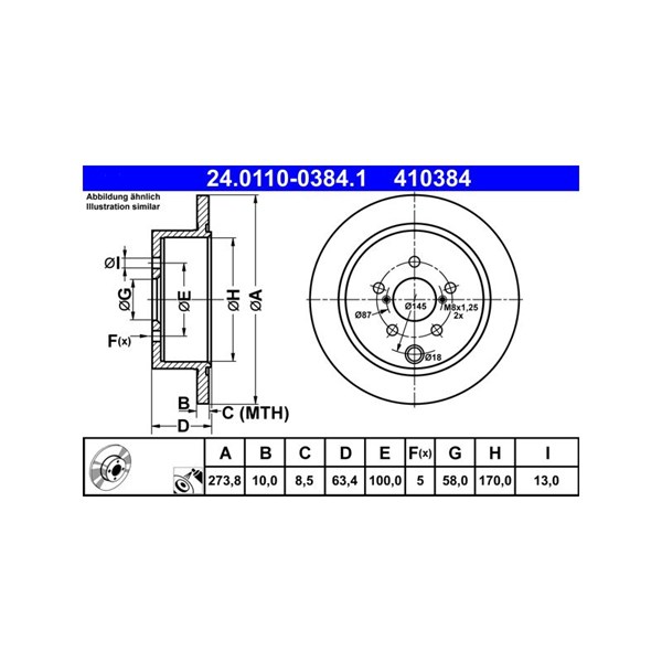 Bromsskiva Solid, Bakaxel Ate 24.0110-0384.1 ATE Bromsskiva Solid, Bakaxel Ate 24.0110-0384.1 ATE
