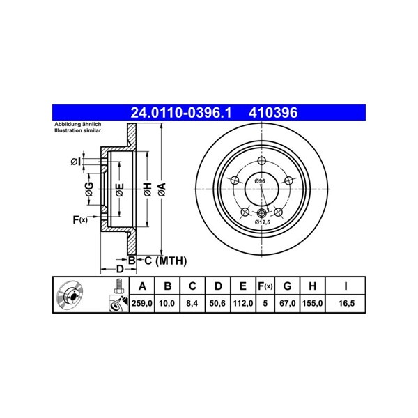 Bromsskiva Solid, Bakaxel Ate 24.0110-0396.1 ATE Bromsskiva Solid, Bakaxel Ate 24.0110-0396.1 ATE