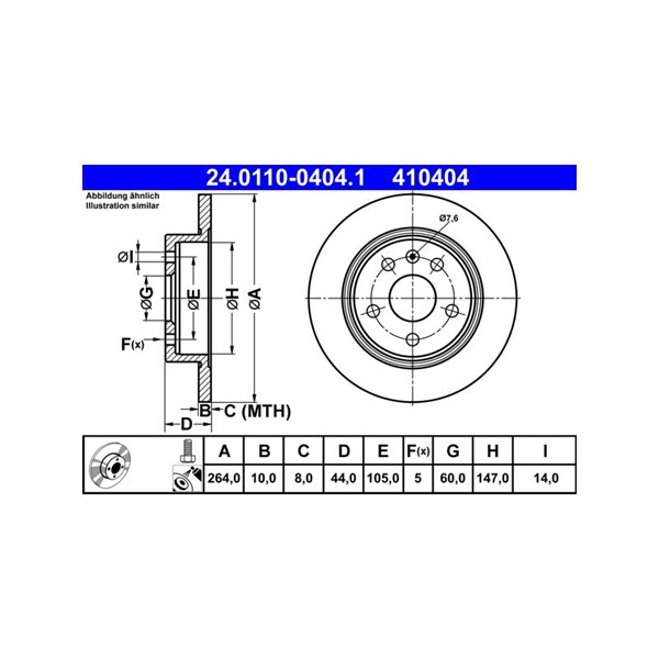 Bromsskiva Solid, Bakaxel Ate 24.0110-0404.1 ATE Bromsskiva Solid, Bakaxel Ate 24.0110-0404.1 ATE