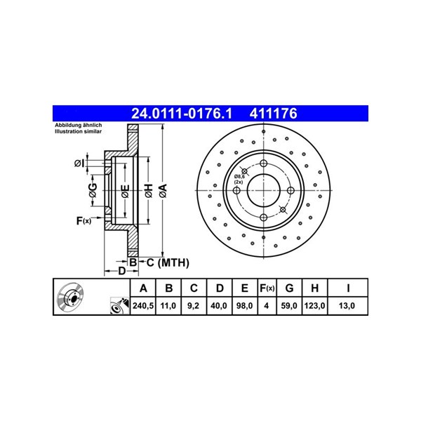 Bromsskiva Solid, Bakaxel Ate 24.0111-0176.1 ATE