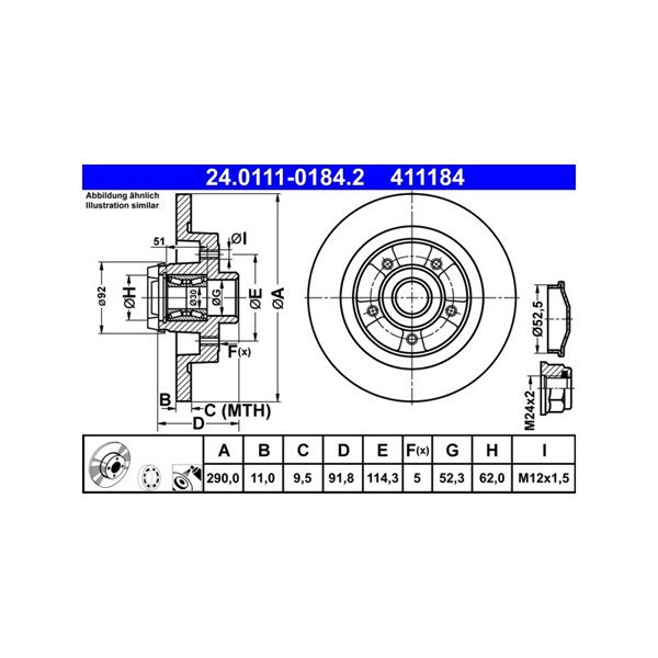 Bromsskiva Solid, Bakaxel Ate 24.0111-0184.2 ATE Bromsskiva Solid, Bakaxel Ate 24.0111-0184.2 ATE