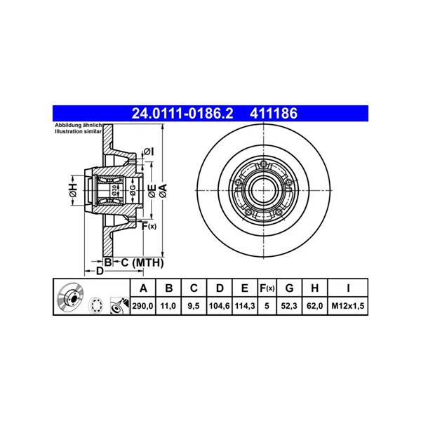 Bromsskiva Solid, Bakaxel Ate 24.0111-0186.2 ATE Bromsskiva Solid, Bakaxel Ate 24.0111-0186.2 ATE