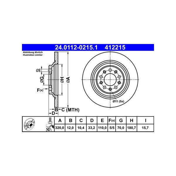 Bromsskiva Solid, Bakaxel Ate 24.0112-0215.1 ATE Bromsskiva Solid, Bakaxel Ate 24.0112-0215.1 ATE
