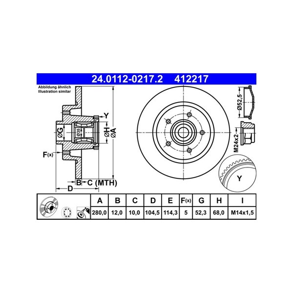 Bromsskiva Solid, Bakaxel Ate 24.0112-0217.2 ATE Bromsskiva Solid, Bakaxel Ate 24.0112-0217.2 ATE