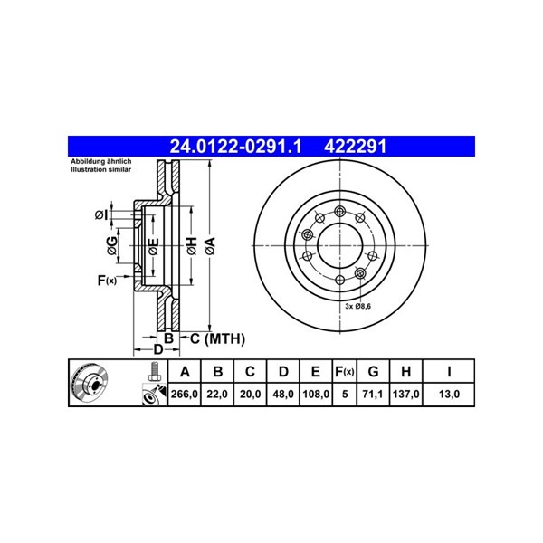 Bromsskiva Ventilerad, Framaxel Ate 24.0122-0291.1 ATE Bromsskiva Ventilerad, Framaxel Ate 24.0122-0291.1 ATE