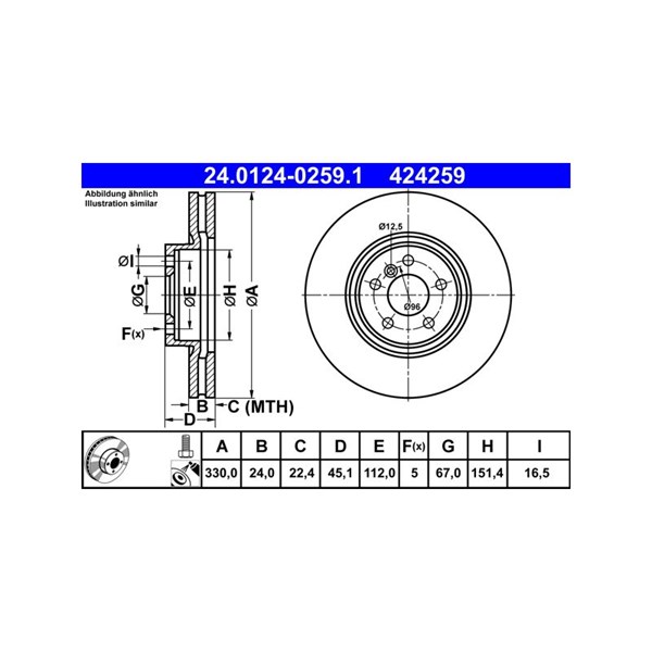 Bromsskiva Ventilerad, Framaxel Ate 24.0124-0259.1 ATE